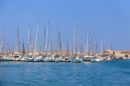 Sailboats in marina, Lefkada, Greeceの写真素材