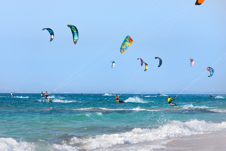 Kitesurfers on the Lefkada island, Greece.のeditorial素材