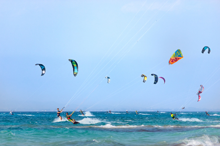 Kitesurfers on the Lefkada island, Greece.のeditorial素材