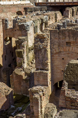 Detail from interior of the Roman Colosseum amphiteater in Rome, Italyのeditorial素材