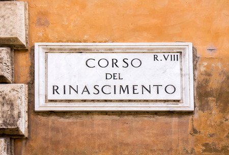 Street sign Corso del Rinascimento in Rome, Italyの写真素材