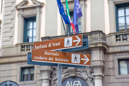 Street sign to fountain Trevi in Rome, Italyの写真素材