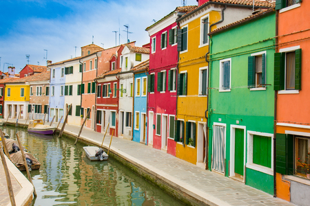 Colorful houses in Burano, an island in the Venetian Lagoonの写真素材