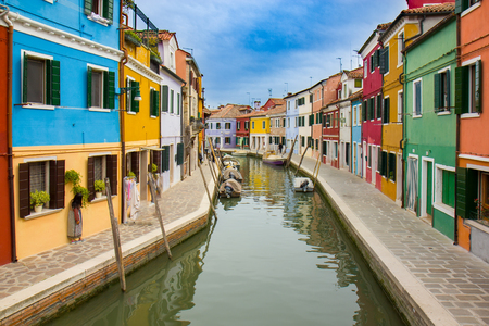 Colorful houses in Burano, an island in the Venetian Lagoonの写真素材