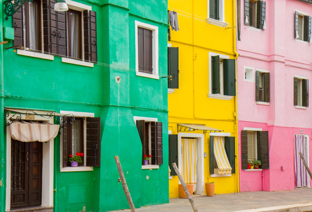 Colorful houses in Burano, an island in the Venetian Lagoonの写真素材