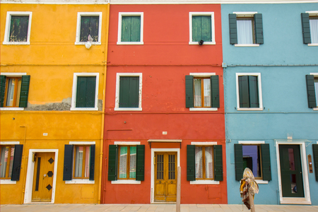 Colorful houses in Burano, an island in the Venetian Lagoonの写真素材