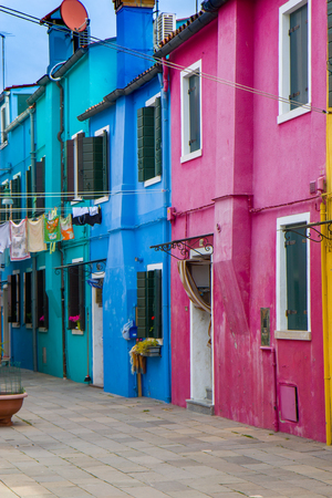 Colorful houses in Burano, an island in the Venetian Lagoonの写真素材