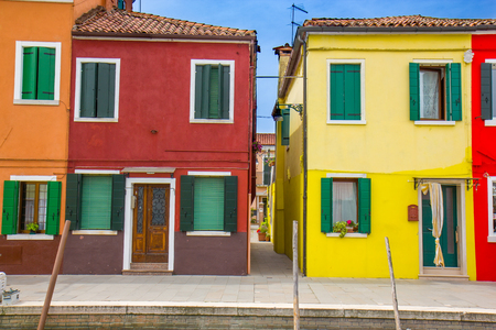 Colorful houses in Burano, an island in the Venetian Lagoonの写真素材