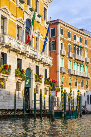 Police guard building in Venice, Italyの写真素材