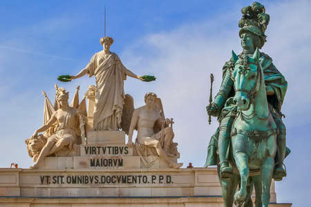 Detail from statue of Dom Jose in Lisbon