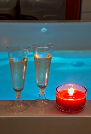 Romantic night in bath tubの写真素材