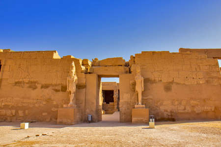 Views of the temple of Ramses III with Osiris pillars in the courtyard, Karnak, Egyptの写真素材