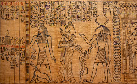 Ancient papyrus in Cairo museum, Egypt - detailのeditorial素材