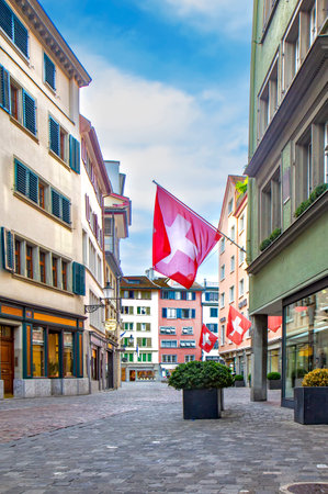 View of the street in Zurich in Swissの写真素材