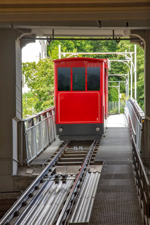 Red funicular in Zurich, Switzerlandの写真素材