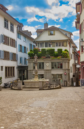 View of the Spiegelgasse square in the old town in Zurichの写真素材