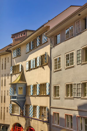 View of the old balcony on the building in old town in Zurich, Swissの写真素材