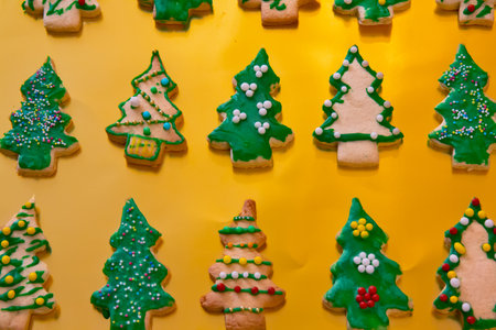 Gingerbread cookies on the golden backgroundの写真素材
