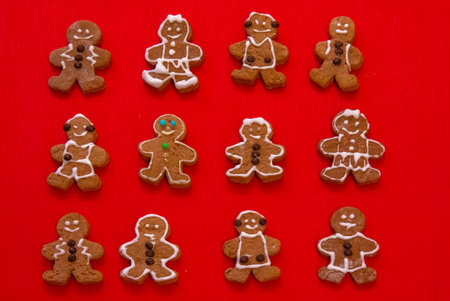 Gingerbread cookies on the red background
