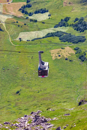 View of the big gondola in the Swiss Alps in the summerの写真素材