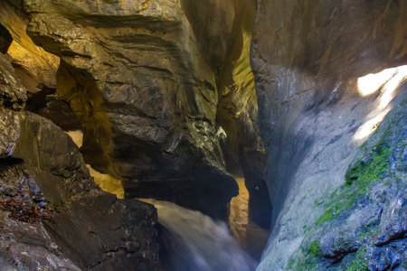 Trummelbach falls, Lauterbrunnen, Switzerland - Europe's largest subterranean water fallsの写真素材