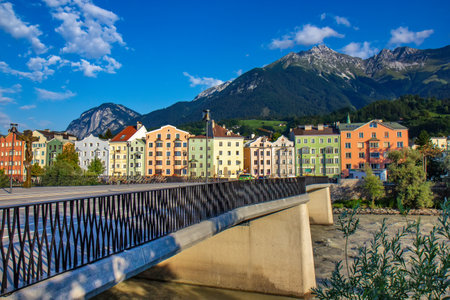 View of the colorful buildings in Innsbruck, Austriaの写真素材