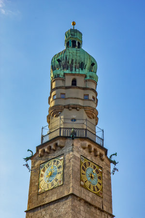 Famous clock tower in innsbruck, Austria - Uhrturmの写真素材