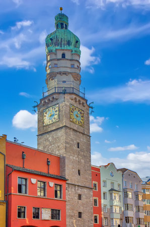 Famous clock tower in innsbruck, Austria - Uhrturmの写真素材