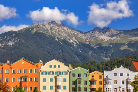 View of the colorful buildings in Innsbruck, Austriaの写真素材