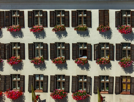 View of the colorful buildings in Innsbruck, Austriaの写真素材