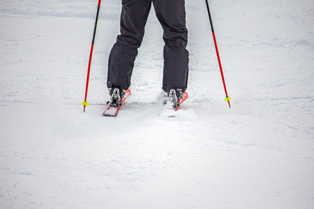 View of the Close-Up of Skier in Actionの写真素材
