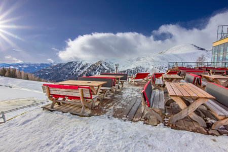 View of the scenic mountain terrace in winterの写真素材