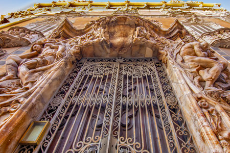 View of the facade, Balcony, and Art Details on the National Museum of Ceramics, Valencia, Spainの写真素材