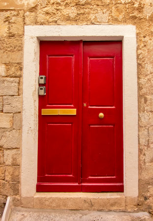 Door in the old stone house in Dubrovnik, Croatiaの写真素材