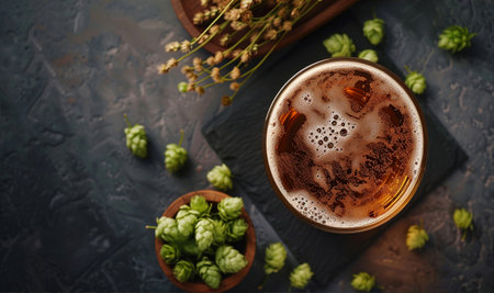 A glass of beer with hops and barleyの素材