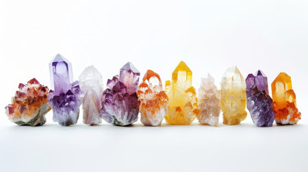 Collection on the different mineral, crystal and gemstone specimen isolated on whiteの素材