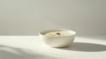 Fly insect fall in the soup plate.の素材