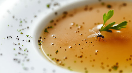 Fly insect fall in the soup plate.の素材