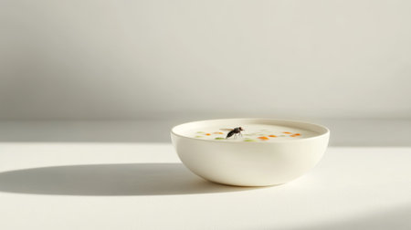 Fly insect fall in the soup plate.の素材
