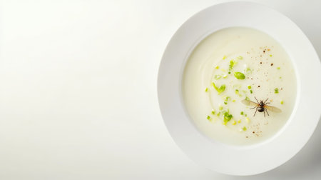 Fly insect fall in the soup plate.の素材