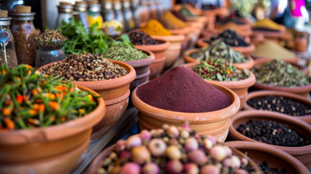 A variety of colorful spices on the Morocco marketの素材