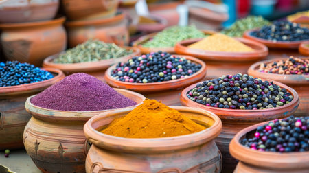 A variety of colorful spices on the Morocco marketの素材