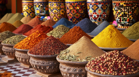 A variety of colorful spices on the Morocco marketの素材