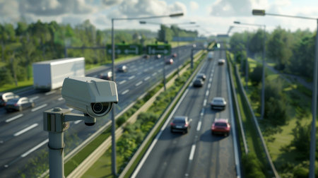 Surveillance Speed Cameras Overlooking Busy Highwayの素材