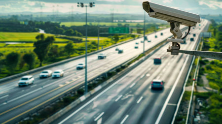 Surveillance Speed Cameras Overlooking Busy Highwayの素材