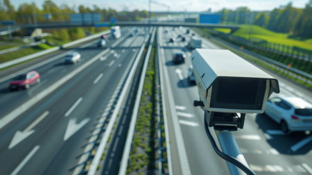 Surveillance Speed Cameras Overlooking Busy Highwayの素材