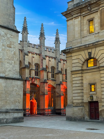 inner courtyard leading to the Bodleian Library in Oxford, UKの写真素材