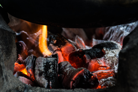 Wood burning stove for cooking in asisの写真素材
