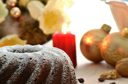 Closeup of a cake with christmas decoration の写真素材