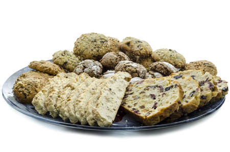 Side view of homemade cookies on a plate  Isolated on a white background の写真素材
